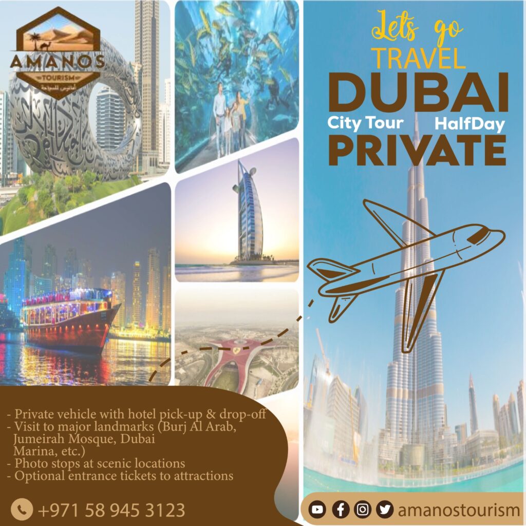Explore the iconic city on your own terms with our Half Day Dubai City Tour – now available on a private basis at discounted prices! 🚗💨 From towering skyscrapers to cultural gems, experience the best of Dubai with comfort, convenience, and a guide that’s all yours! 📸🌆 Perfect for families, couples, or solo explorers looking for a personal touch! 🎉 📍 Limited-time offer – book now & unlock your Dubai story! #HalfDayDubaiCityTour #DubaiCityTour #PrivateTourDubai #AmanosTourism #DubaiTravel #ExploreDubai #DiscountedCityTour #UAEAdventures #TravelWithComfort #CityTourDeals #DubaiVibes #DubaiExperience #TourismUAE #VisitDubai #DubaiPrivateTour #BookYourAdventure #DubaiAtDiscount #HalfDayDubaiCityTour